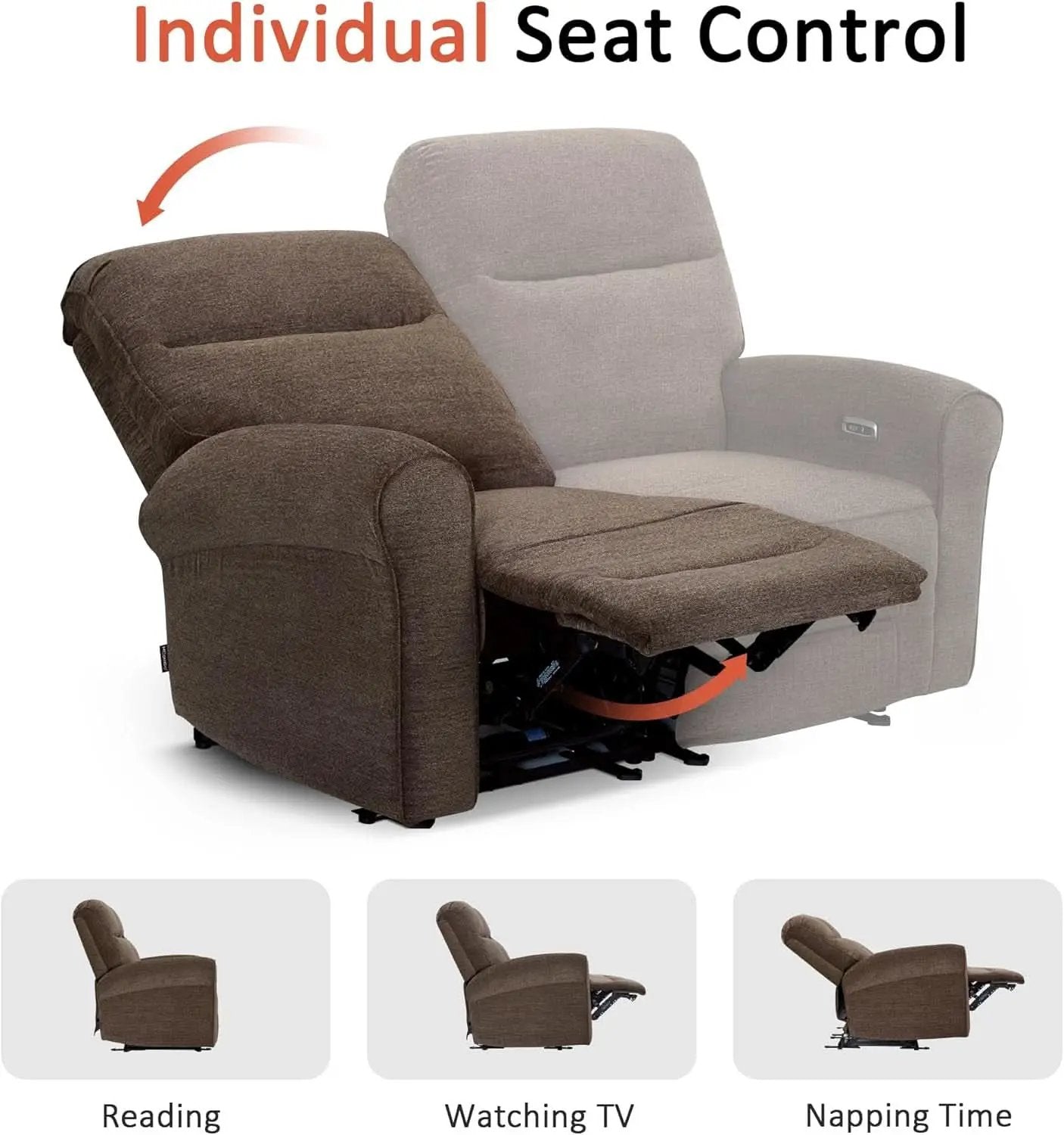 Fabric 64.6 Inch Dark Brown Wall Hugger Power Recliner Loveseat from PriceLows™