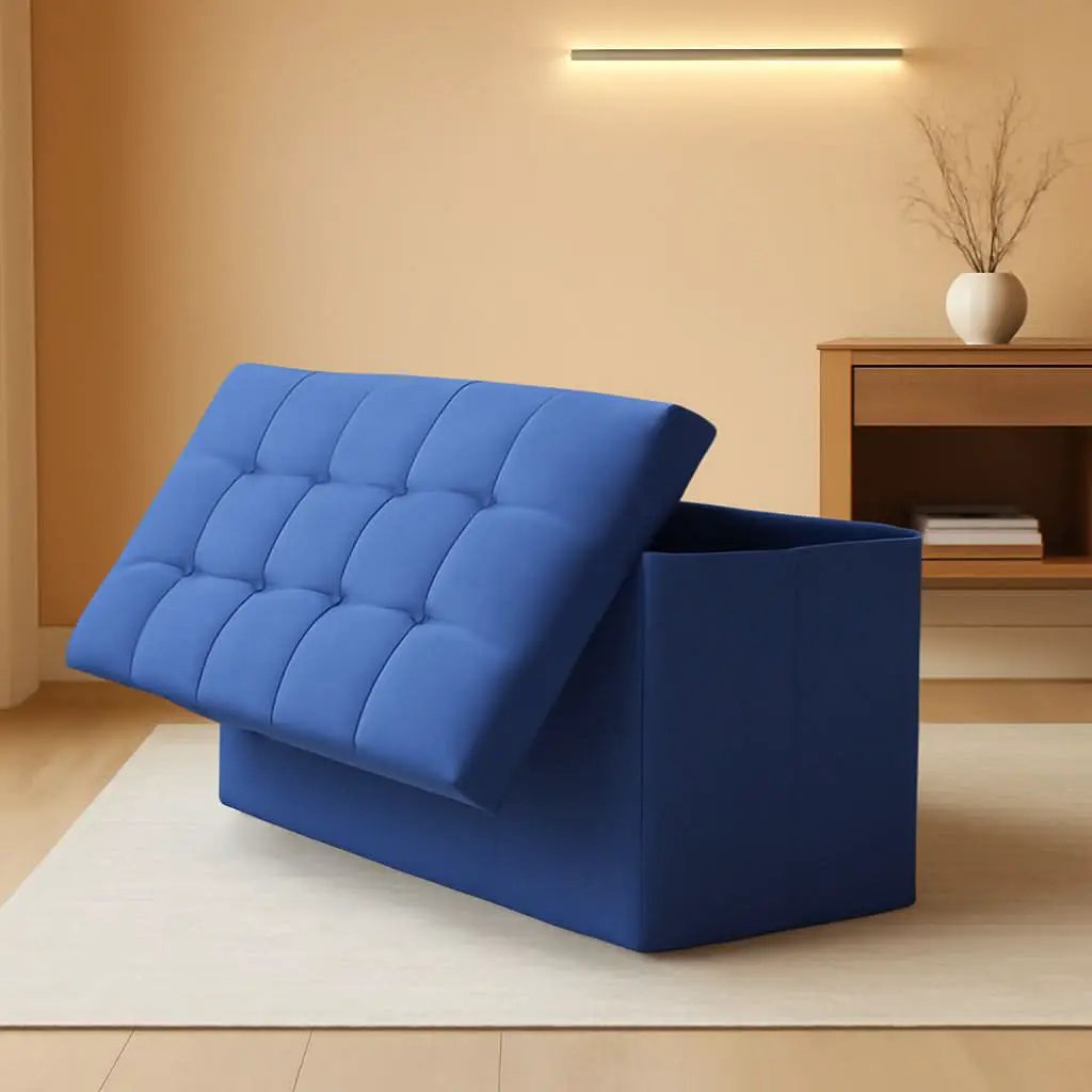 Navy Blue Folding Storage Ottoman Organizer 43Inch from PriceLows™