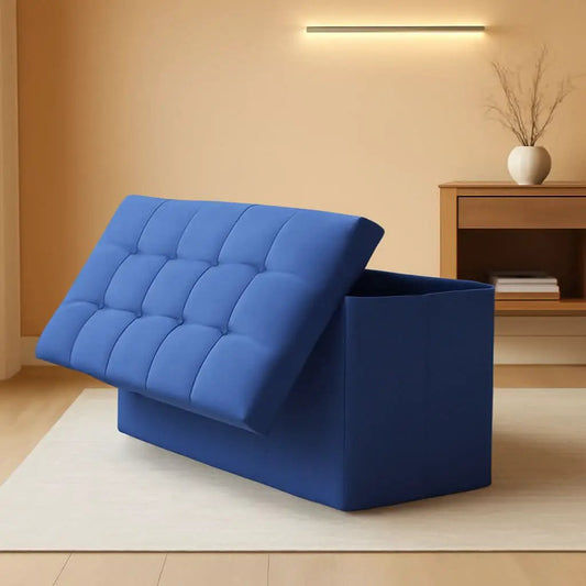 Navy Blue Folding Storage Ottoman Organizer 43Inch from PriceLows™