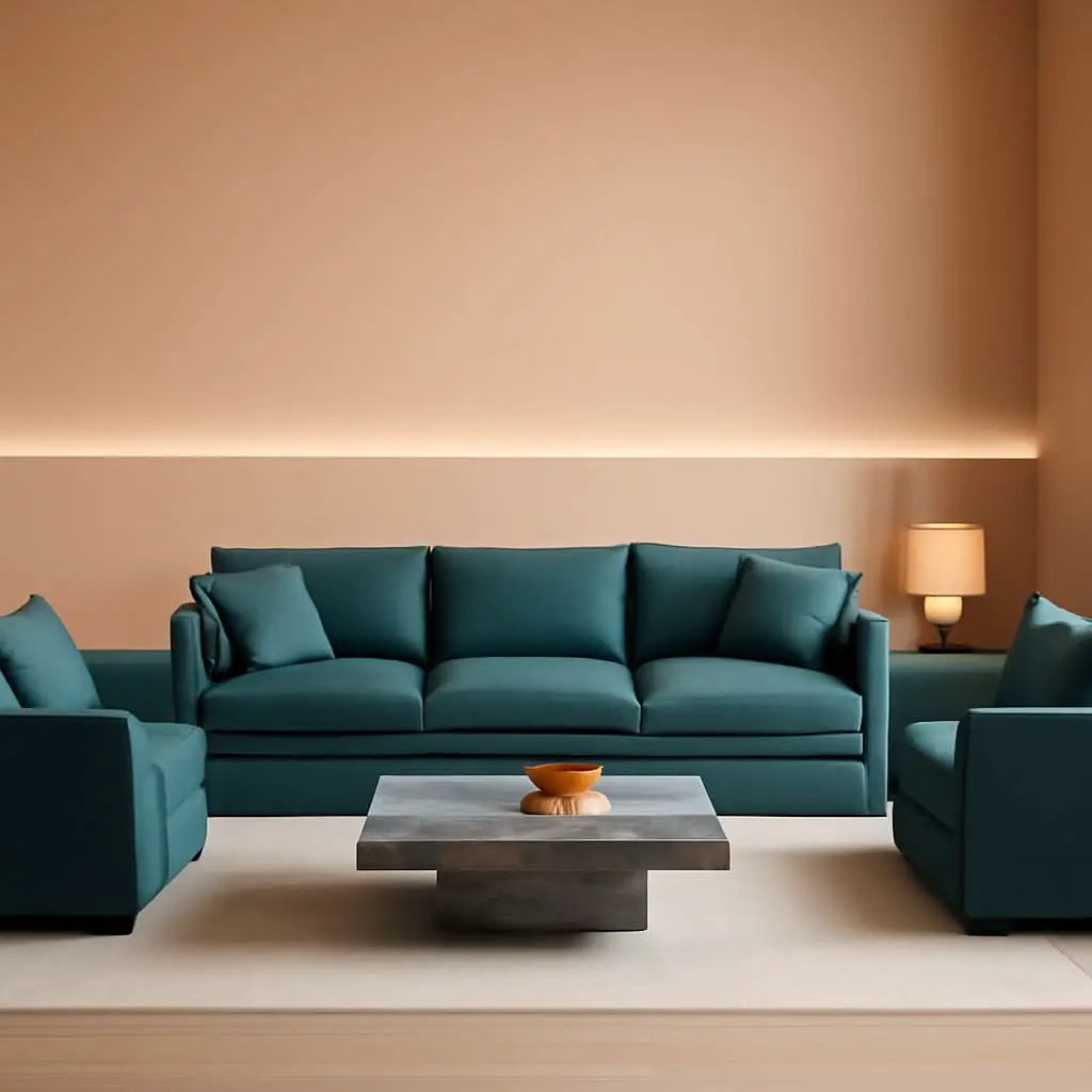 Blue Chenille Three Piece Sofa Set With Seven Pillows from PriceLows™