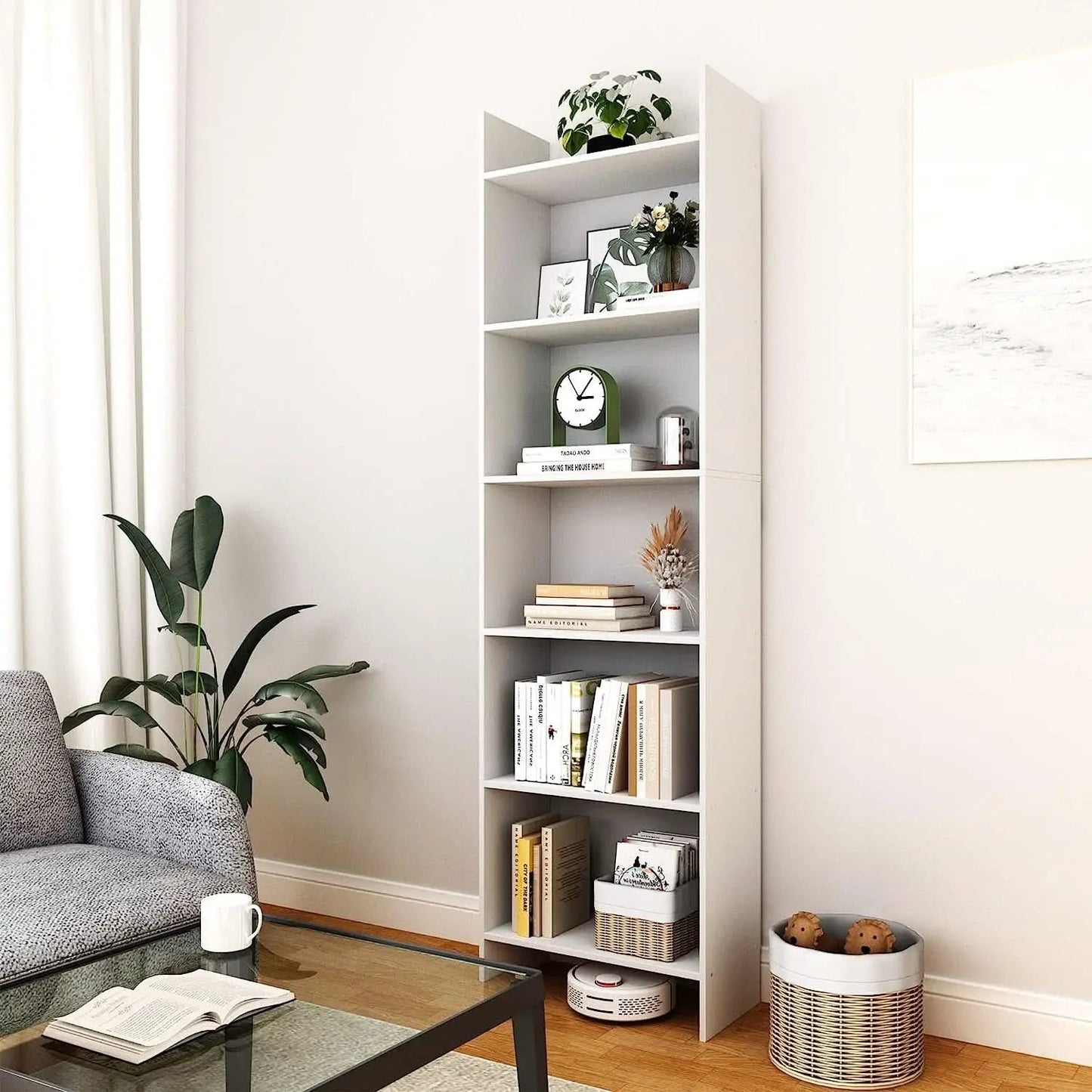 White 6-Tier Bookshelf Anti Tip Design For Home Office from PriceLows™