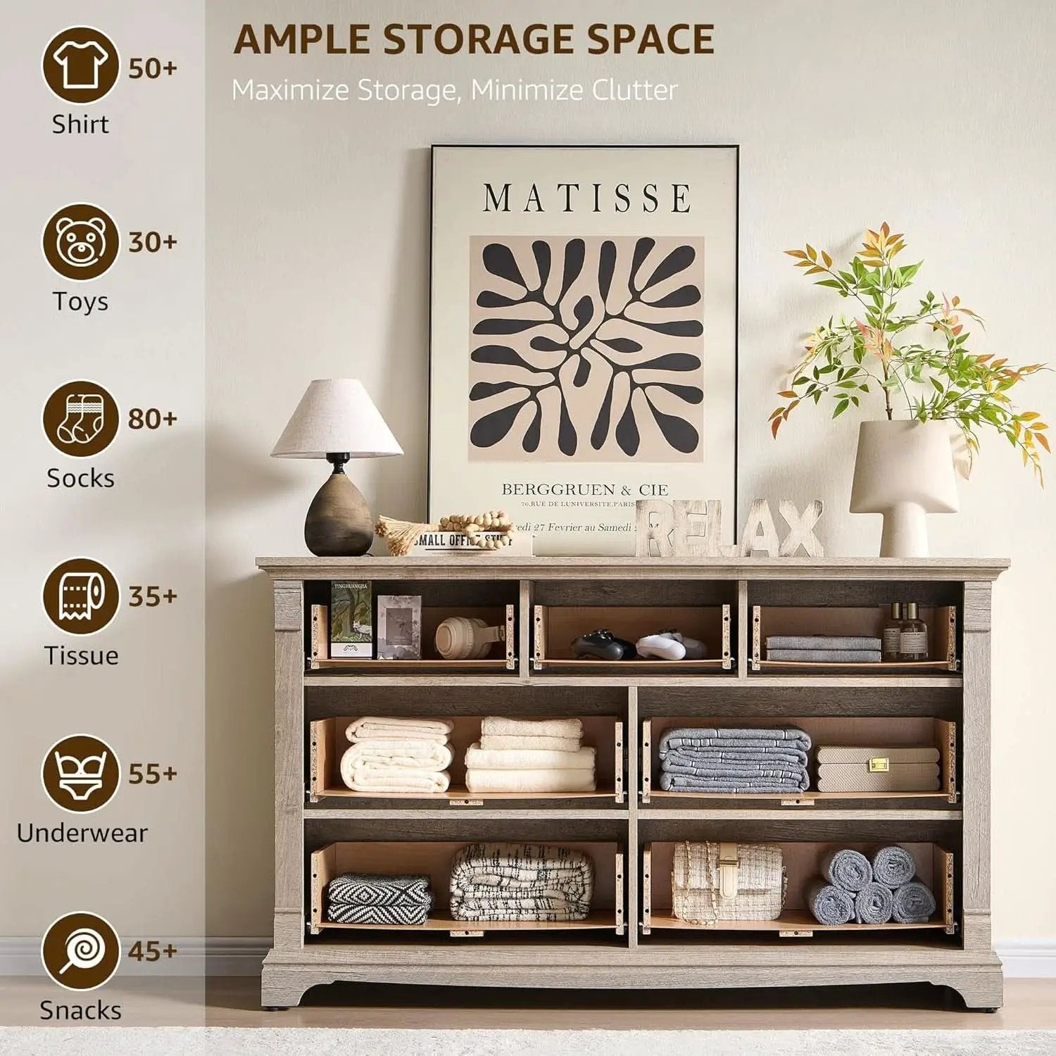 Dresser Cabinet FiftyFourInch Wide Distressed Oak Finish from PriceLows™