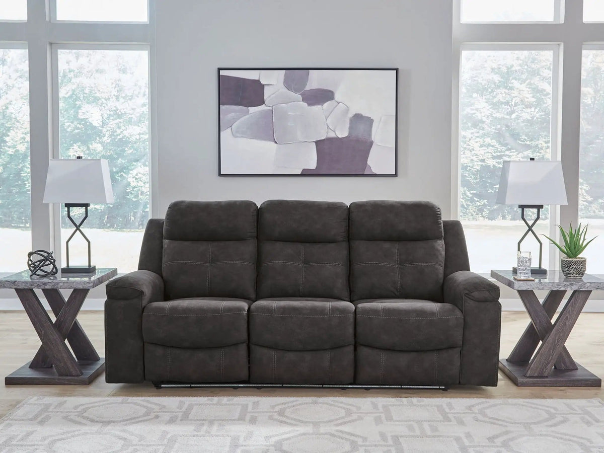 Brysonview Reclining Sofa | 87 x 40 x 41 in | Faux Leather & Metal | Charcoal