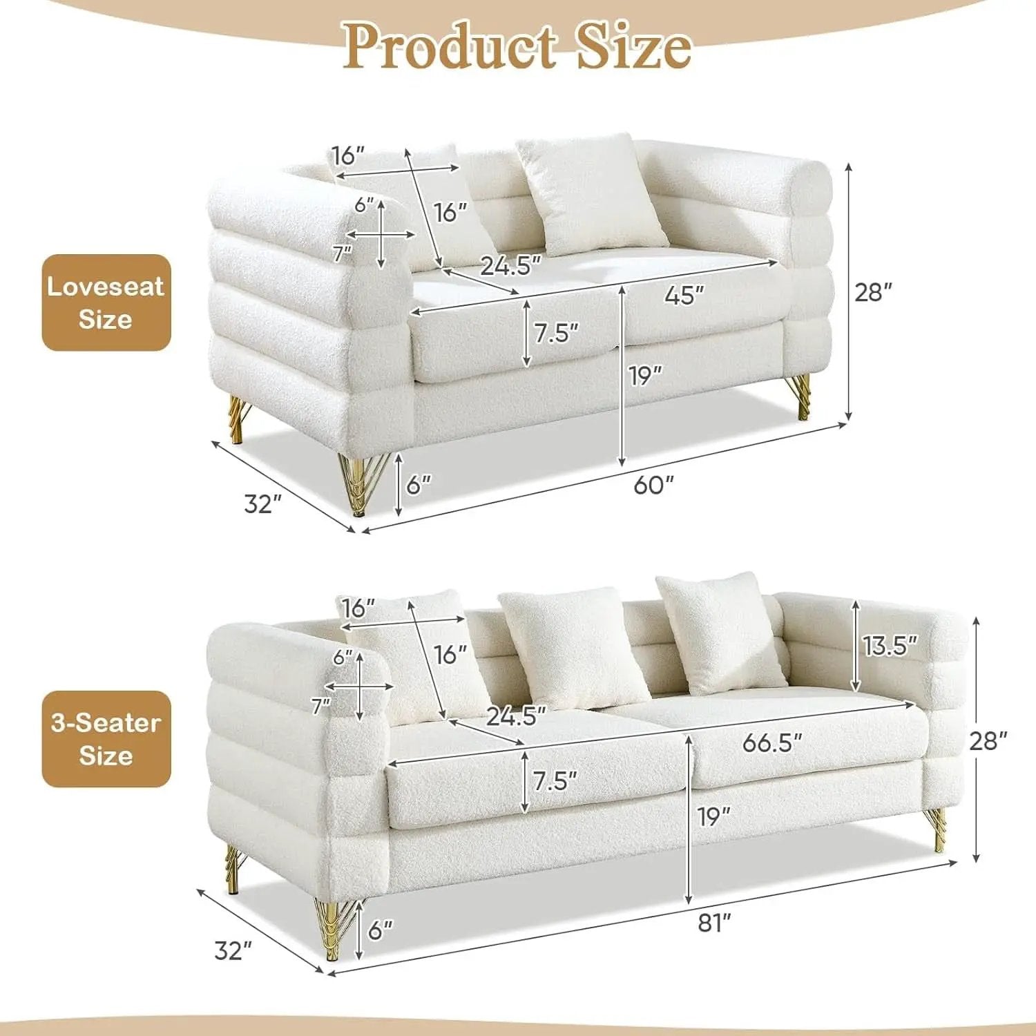 Two Piece Living Room Sofa Set White Teddy Boucle With Loveseat And Three Seater Deep Seat Cushioned Upholstered Sofa from PriceLows™