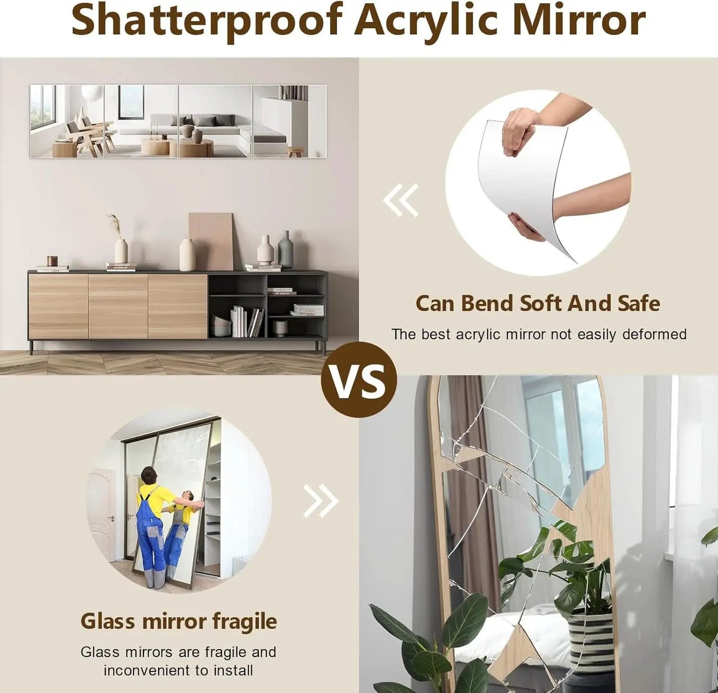 Set Of 4 12x12 Inch Acrylic Mirror Tiles For Wall Decor from PriceLows™