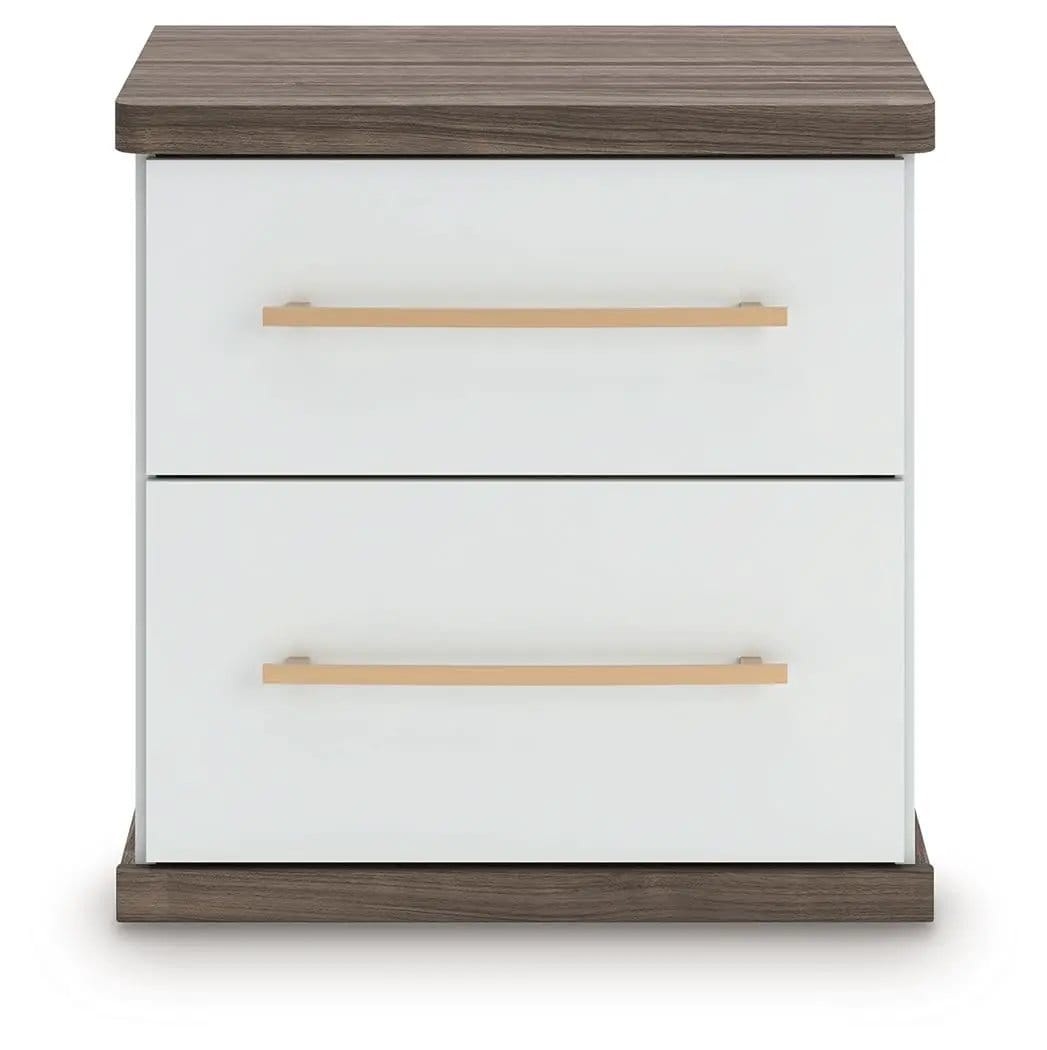 Kendanport Two Drawer Night Stand Nightstands w/ Charging Station | 25.31 x 15.55 x 25.08 in | Engineered Wood & Walnut | Brown / White