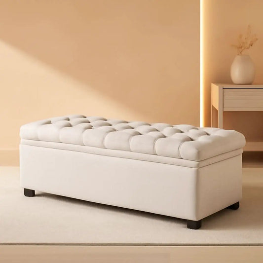 50 Inch Beige Tufted Storage Ottoman Bench Upholstered from PriceLows™