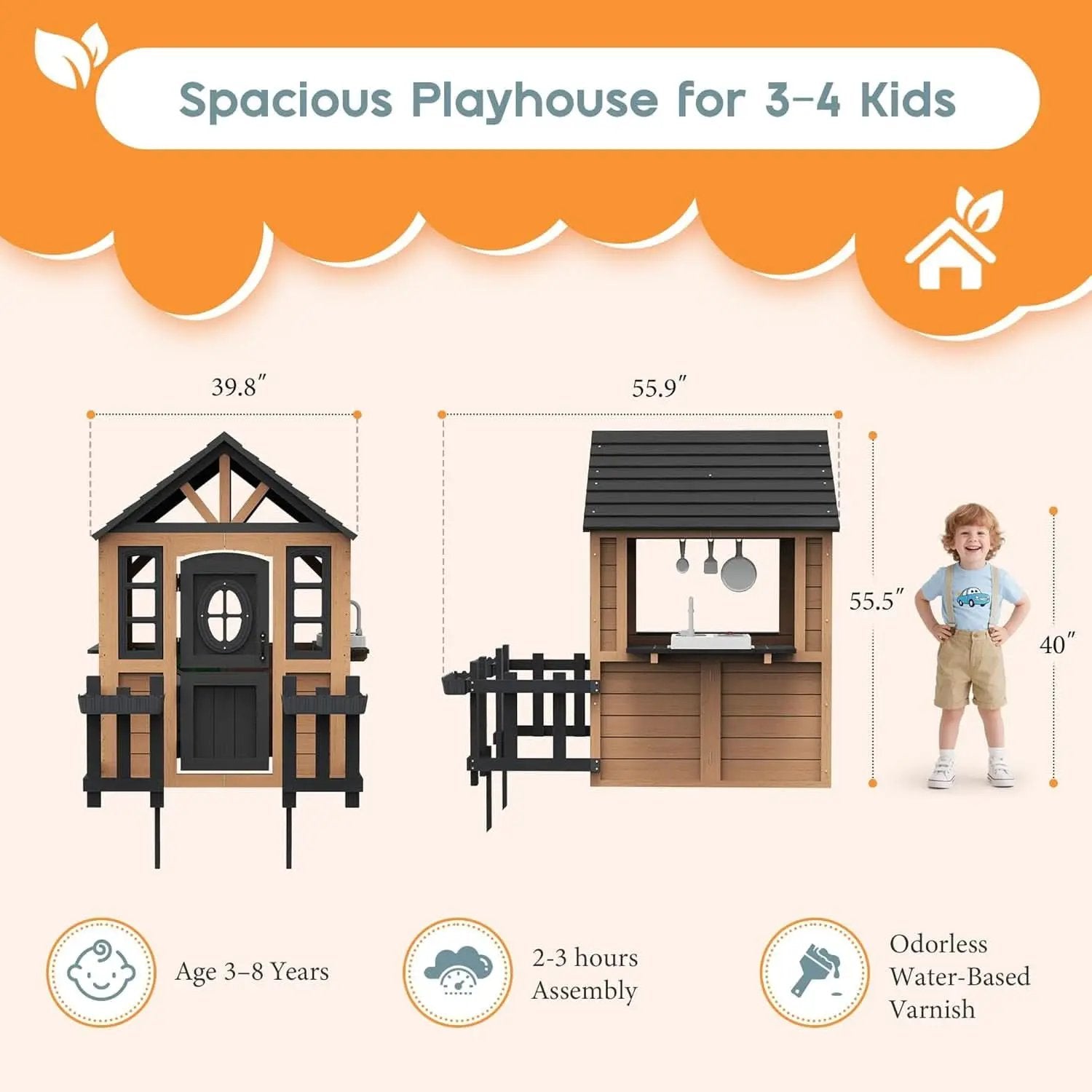 Outdoor Wooden Playhouse With Kitchen Weather proof Roof from PriceLows™