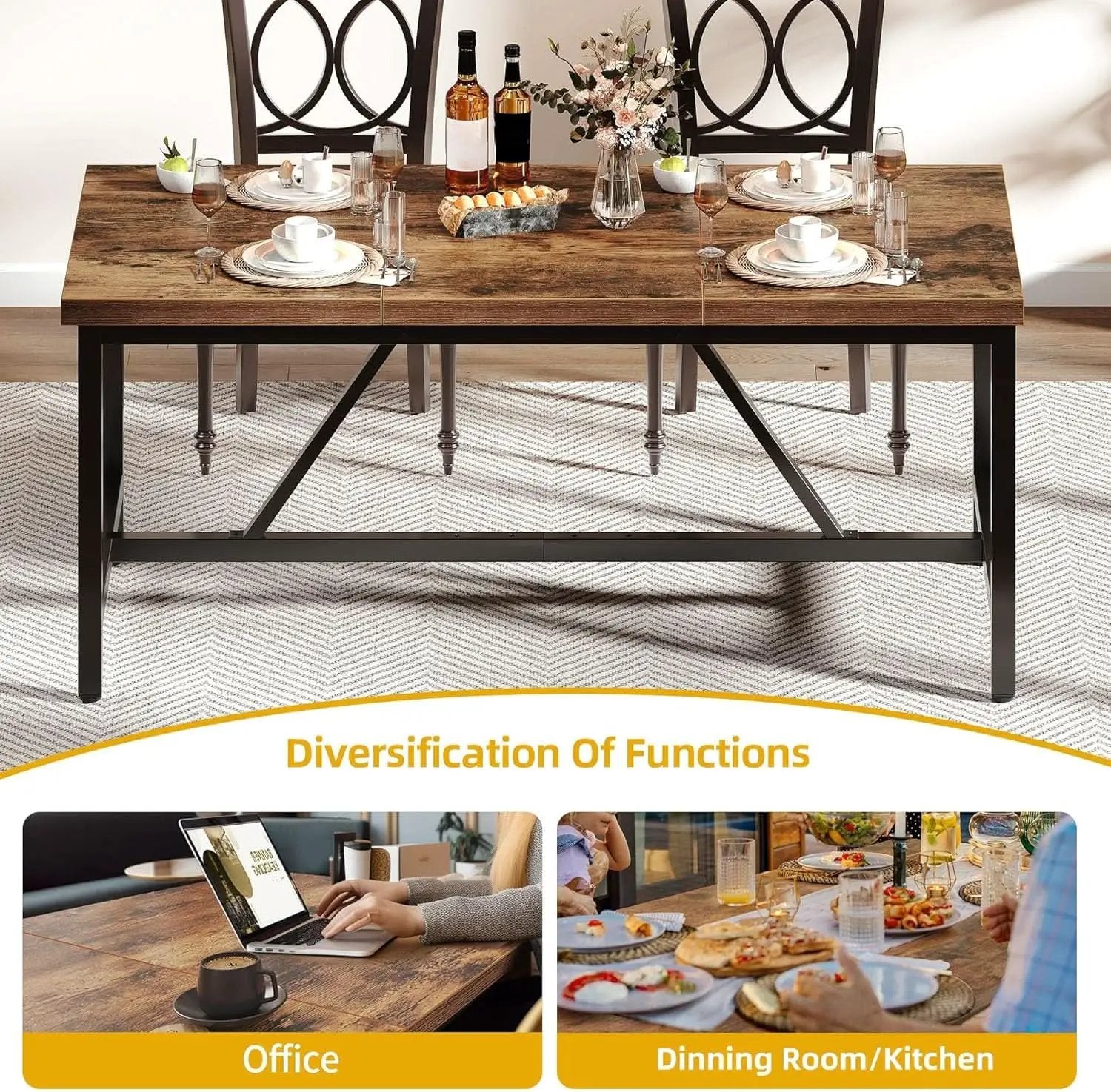 70.8 Inch Solid Wood Dining Table For 6 To 8 People from PriceLows™