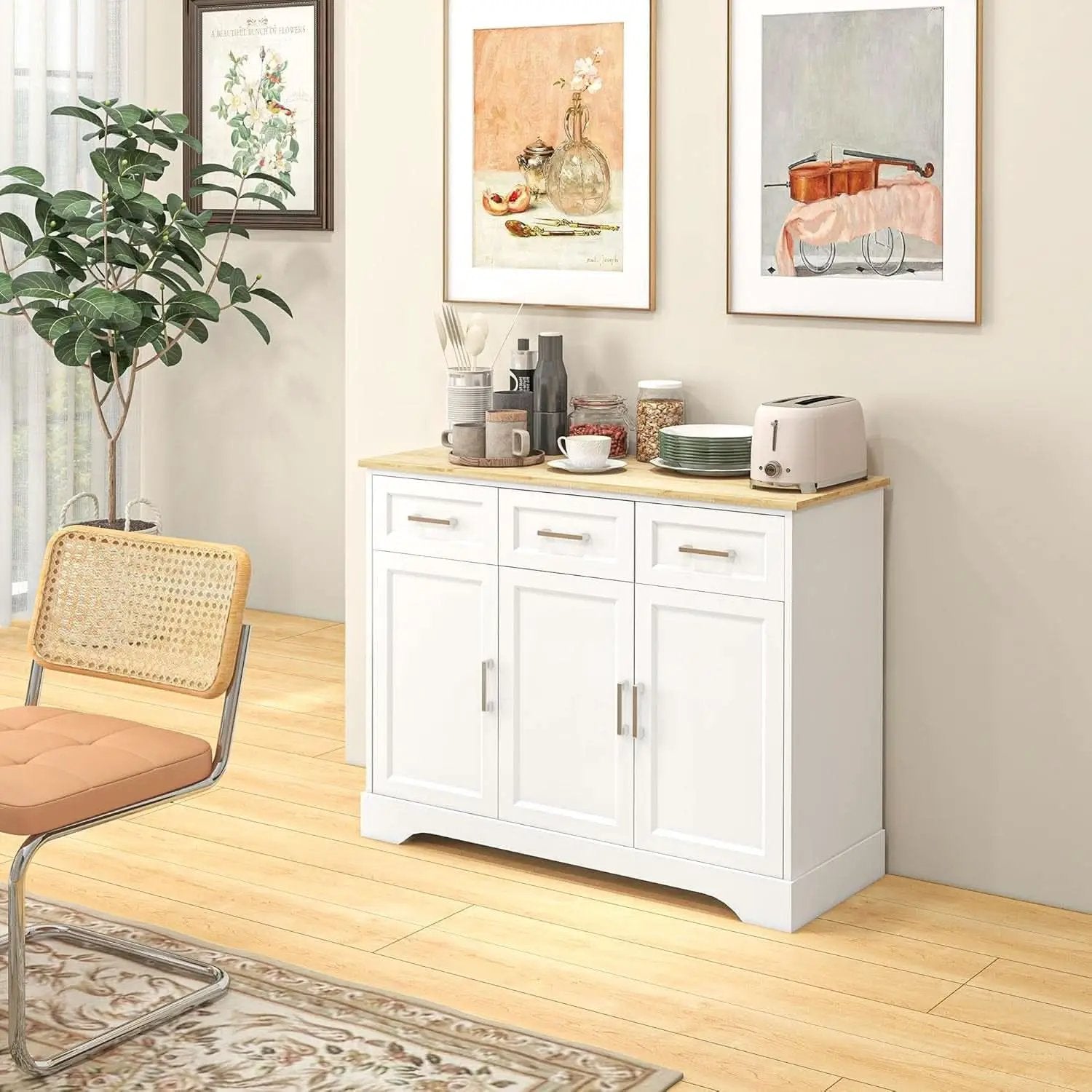 Sideboard Buffet Cabinet With 3 Storage Drawers And Adjustable Shelf from PriceLows™