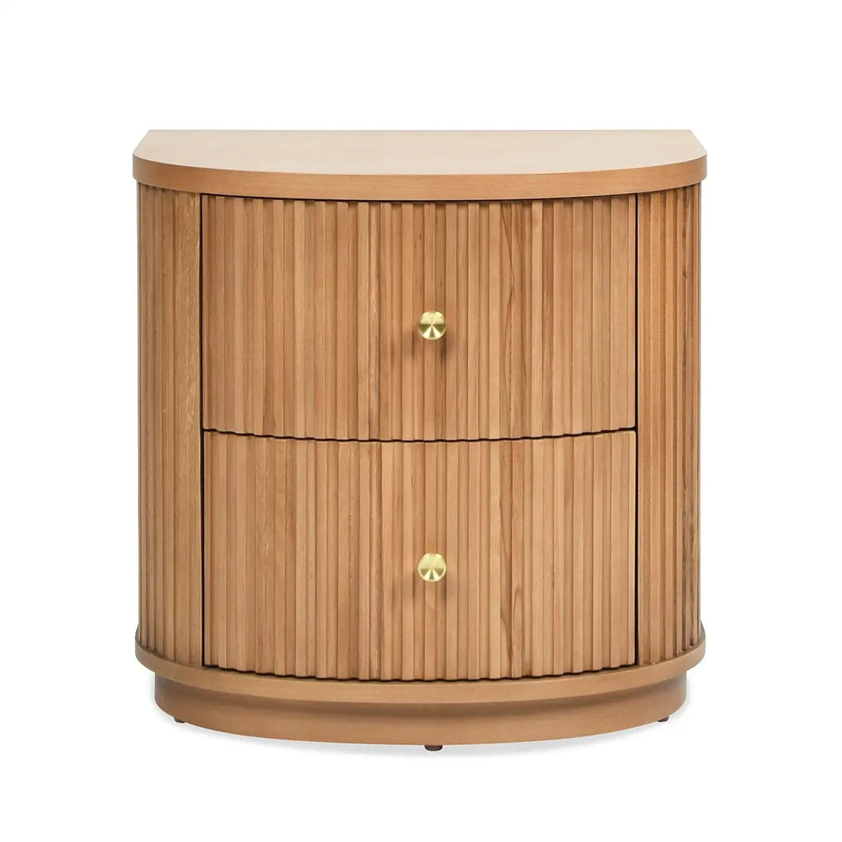 Valentine 2 Drawer Side Table | American Beech Wood | Half-Moon Shape | Fluted Carved Details