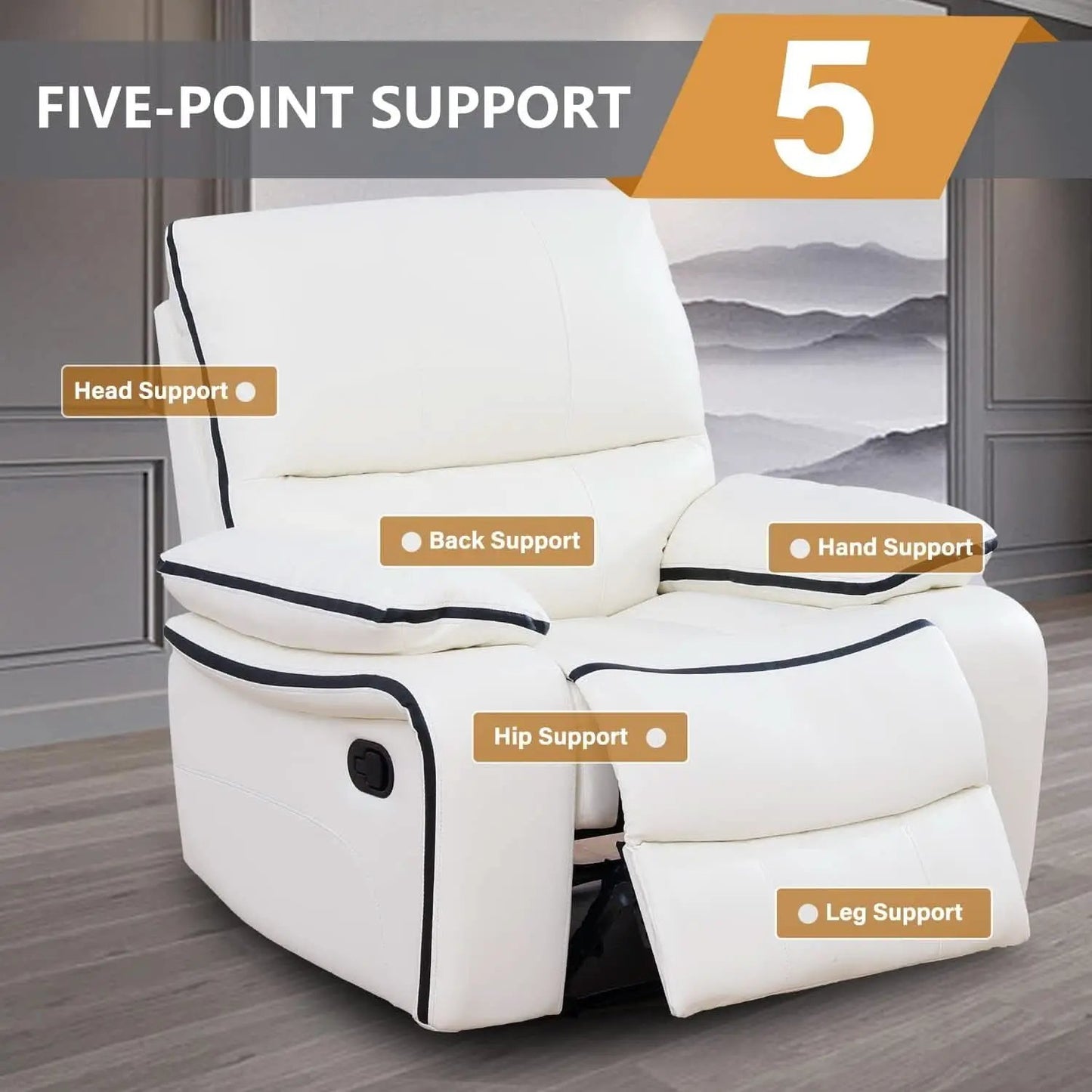 Cream White Bonded Leather Recliner Sofa Set With Manual Recliner from PriceLows™