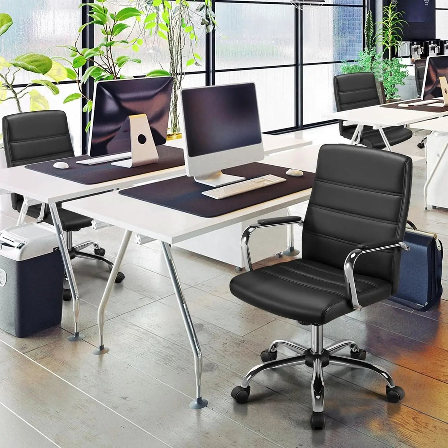 Ergonomic Mid Back Office Chair Black PU Leather With Lumbar Support from PriceLows™