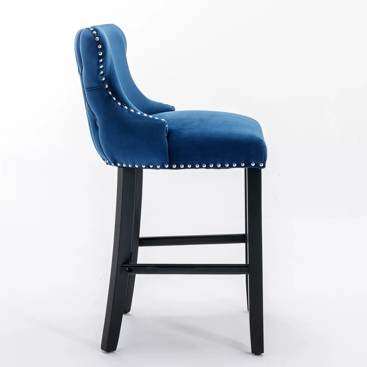 Wing-Back Barstools | Button Tufted Decoration | Wooden Legs With Nailhead Trim | Contemporary Upholstery