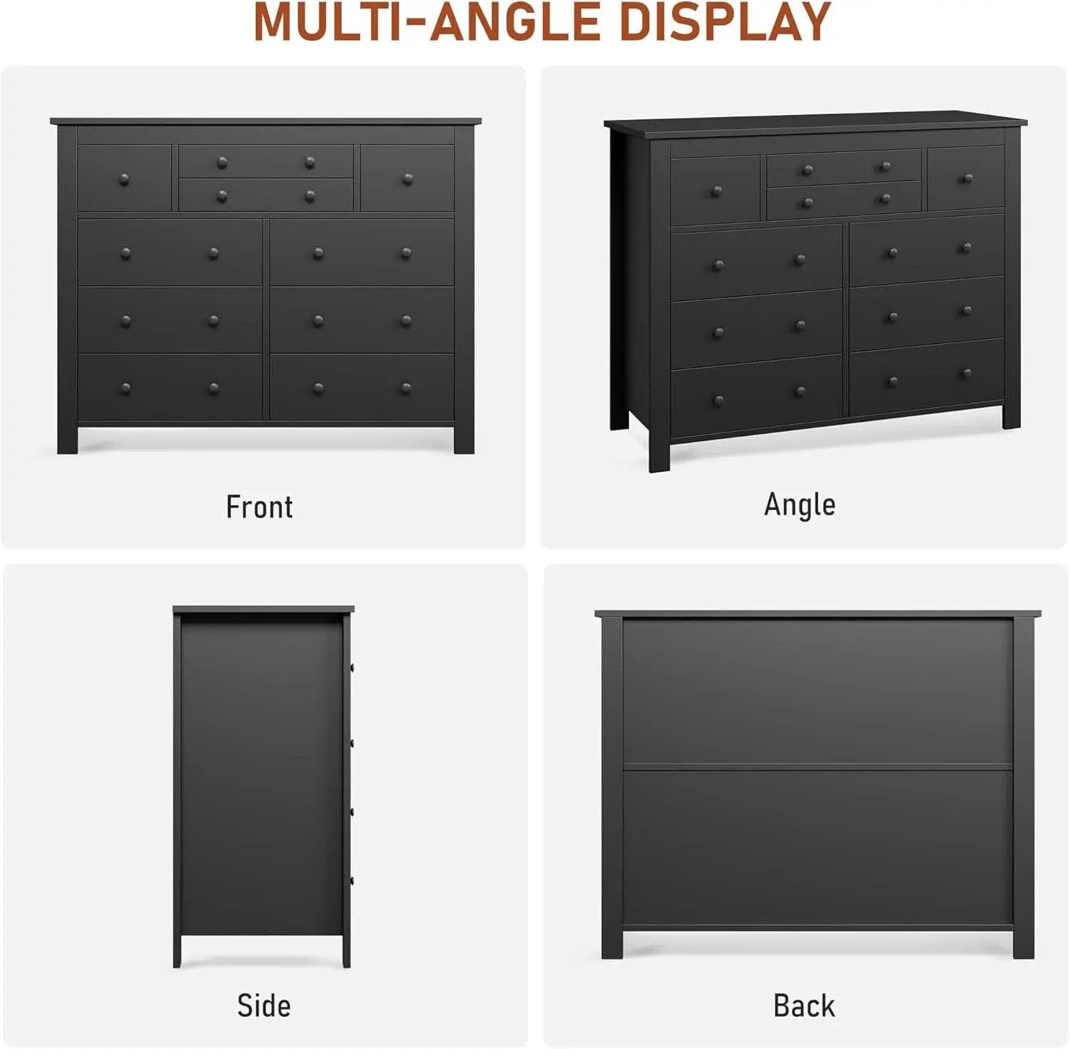 Ten Drawer Premium Hardwood Dresser Walnut Finishing from PriceLows™