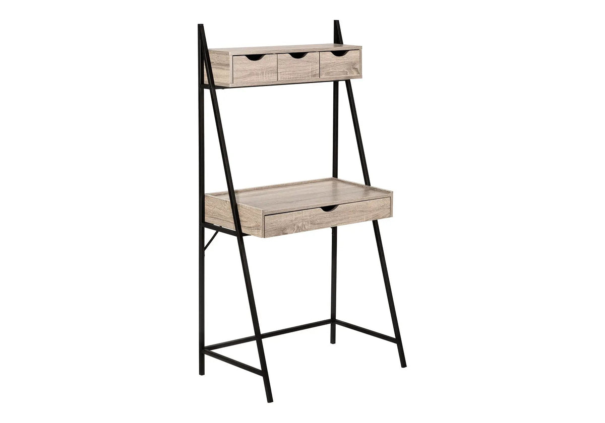 Leaning Computer Desk | 61.25 Inch Height | Long Storage Drawer | Strong Metal Frame