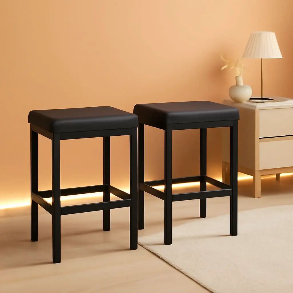 Black 24.8-Inch Bar Stools Set Of 2-Inch Thick Upholstery from PriceLows™