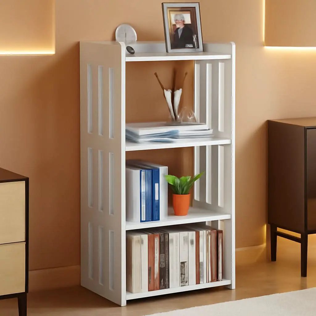 4 Tier White Bookshelf Ideal For Small Spaces Storage Room from PriceLows™