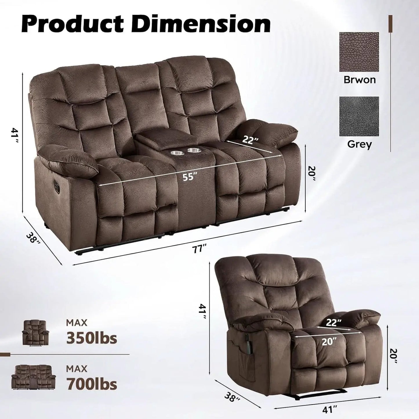 Brown 2 Piece Power Recliner Set With Massage And Heat from PriceLows™
