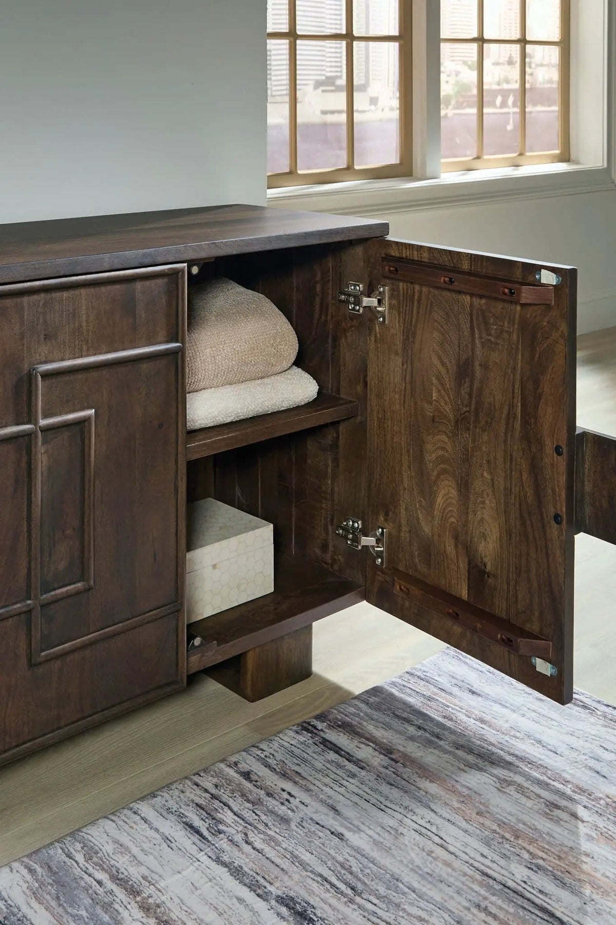 Cato Accent Cabinet | 67.88 x 16.25 x 30.25 in | Mango Wood & Veneer | Dark Brown