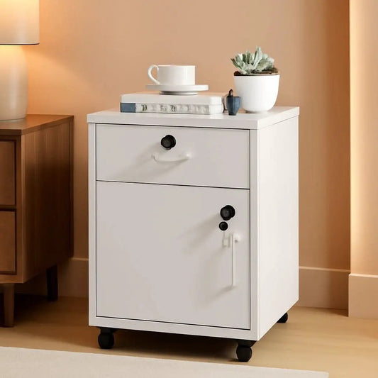 White Mobile File Cabinet With Lockable Drawer And Door from PriceLows™