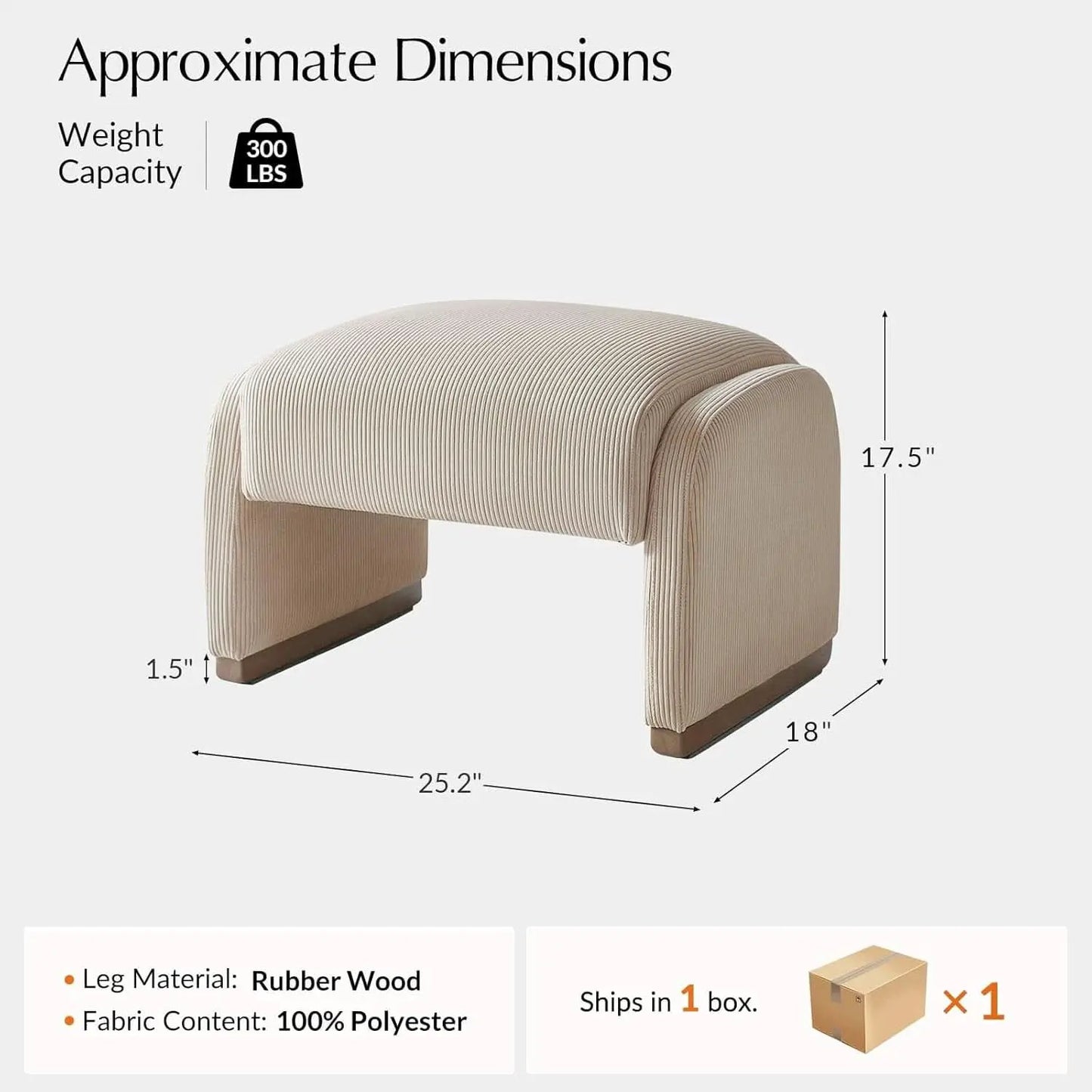 Beige Corduroy Ottoman With Contemporary Wood Legs from PriceLows™