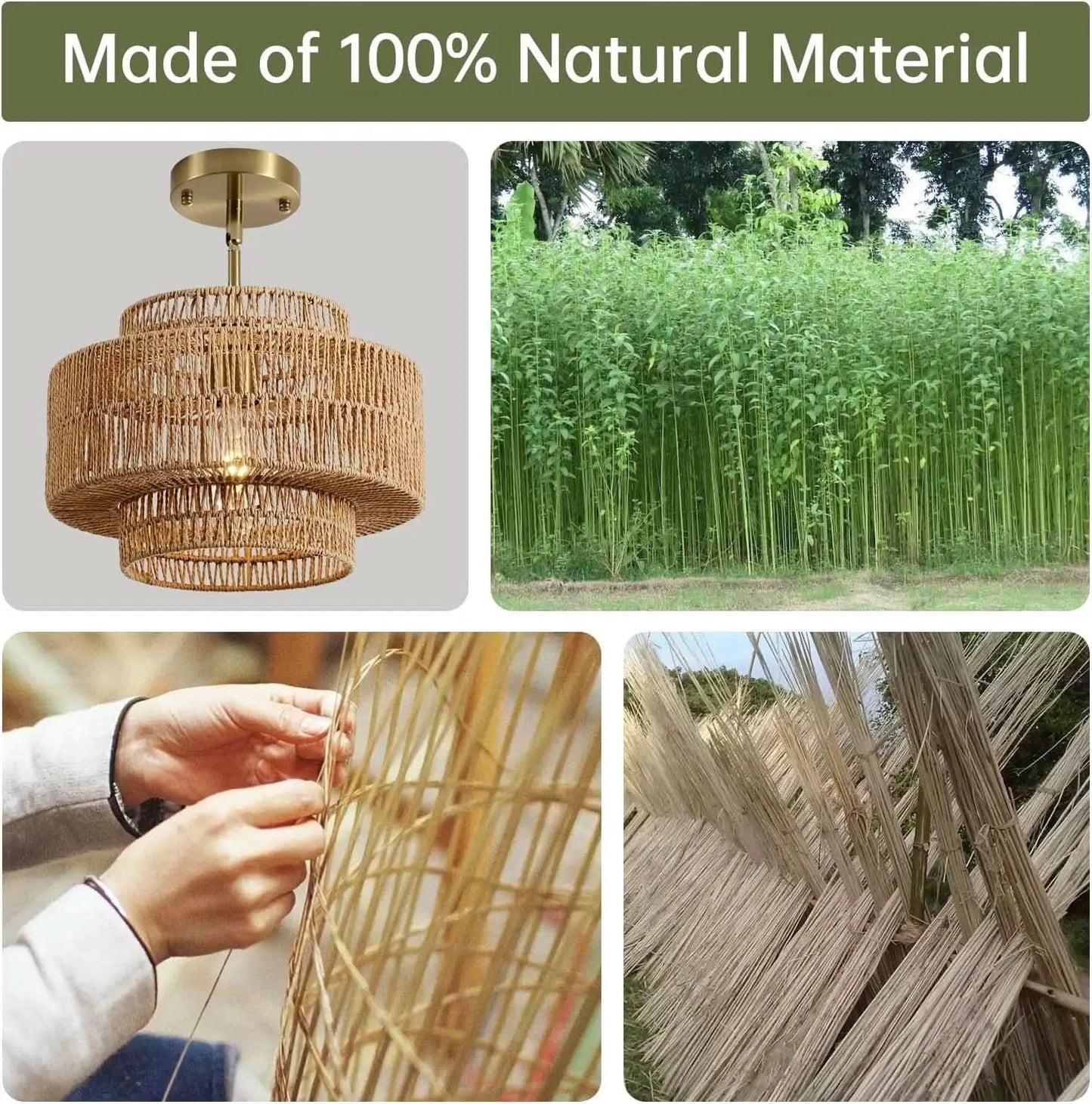 Boho Rattan Chandelier Handwoven Pendant Light Natural from PriceLows™