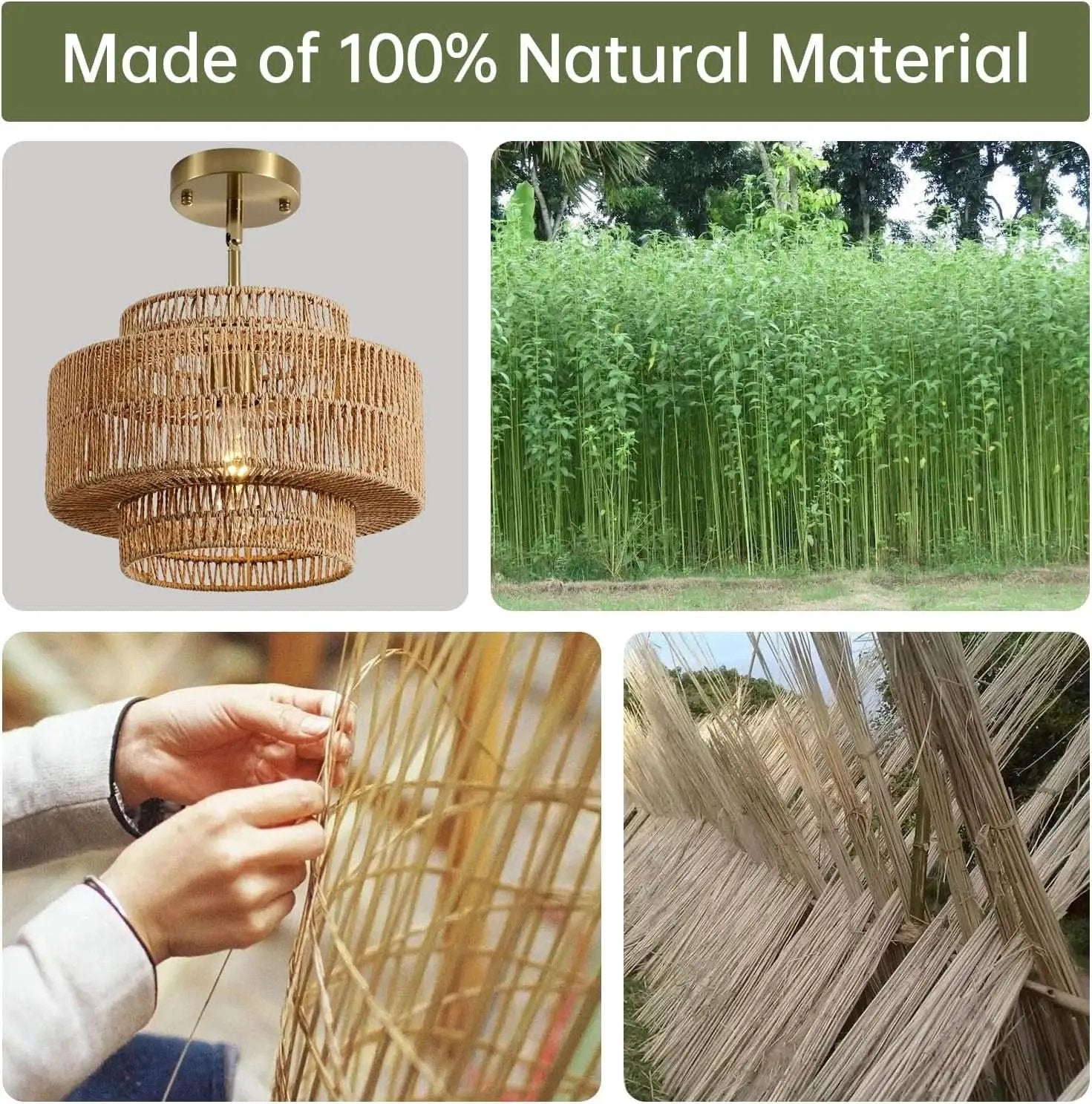 Boho Rattan Chandelier Handwoven Pendant Light Natural from PriceLows™