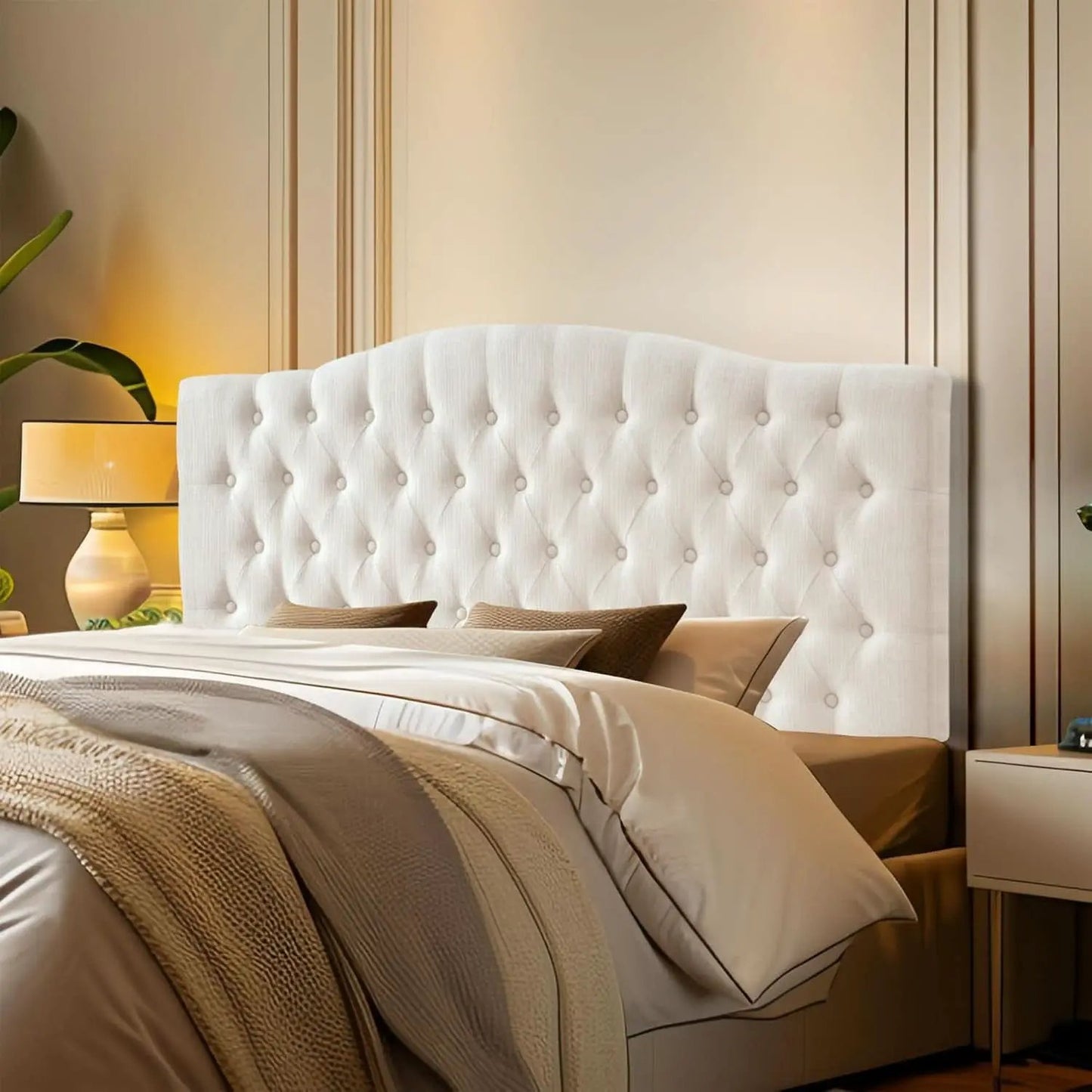 Tufted Linen Upholstered Headboard for Queen Full Beds from PriceLows™