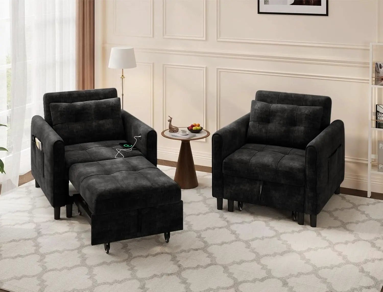 Black Upholstered Sleeper Chair Pull Out Bed For Small Rooms from PriceLows™