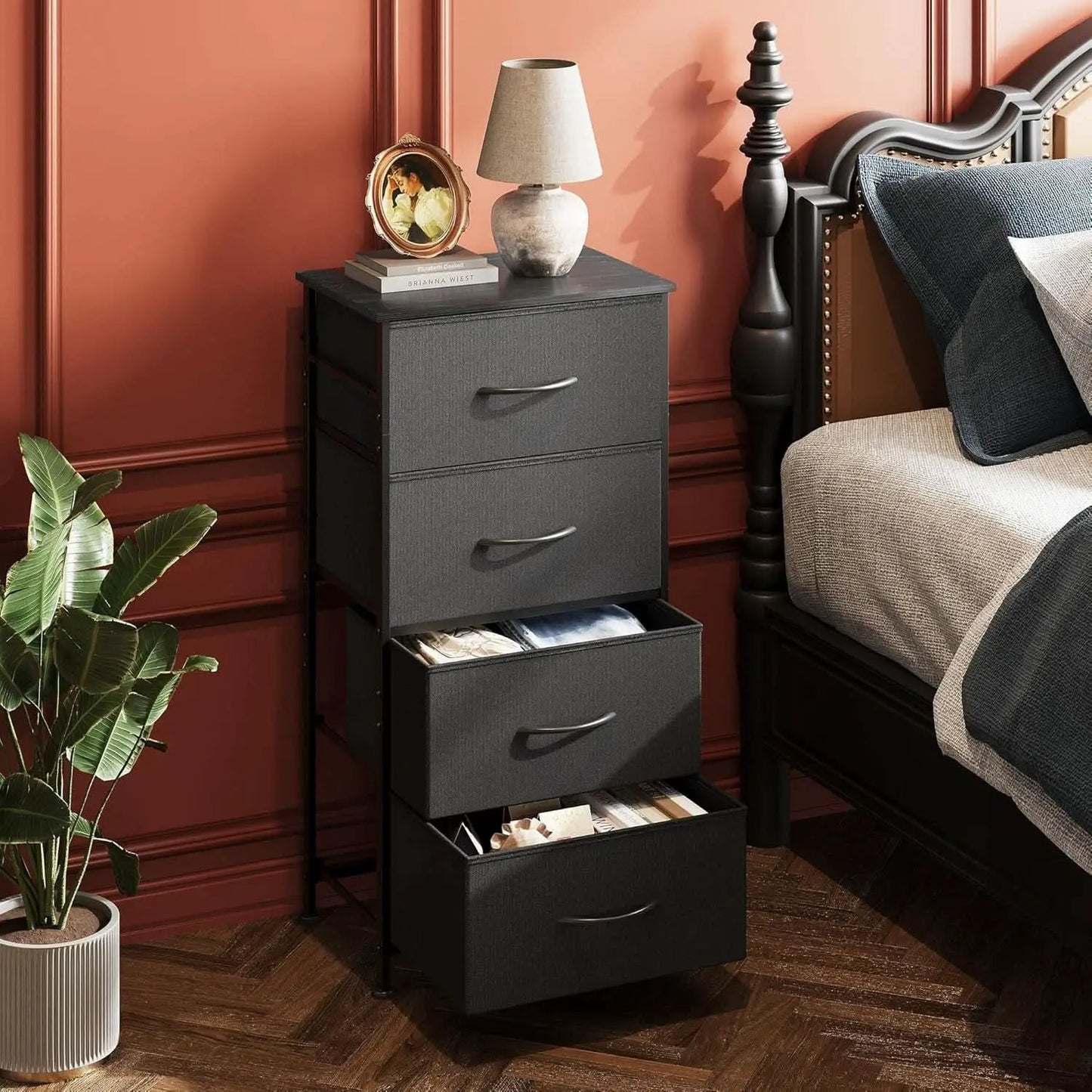 Charcoal Finish Dresser With 4 Drawers For Bedroom Storage from PriceLows™