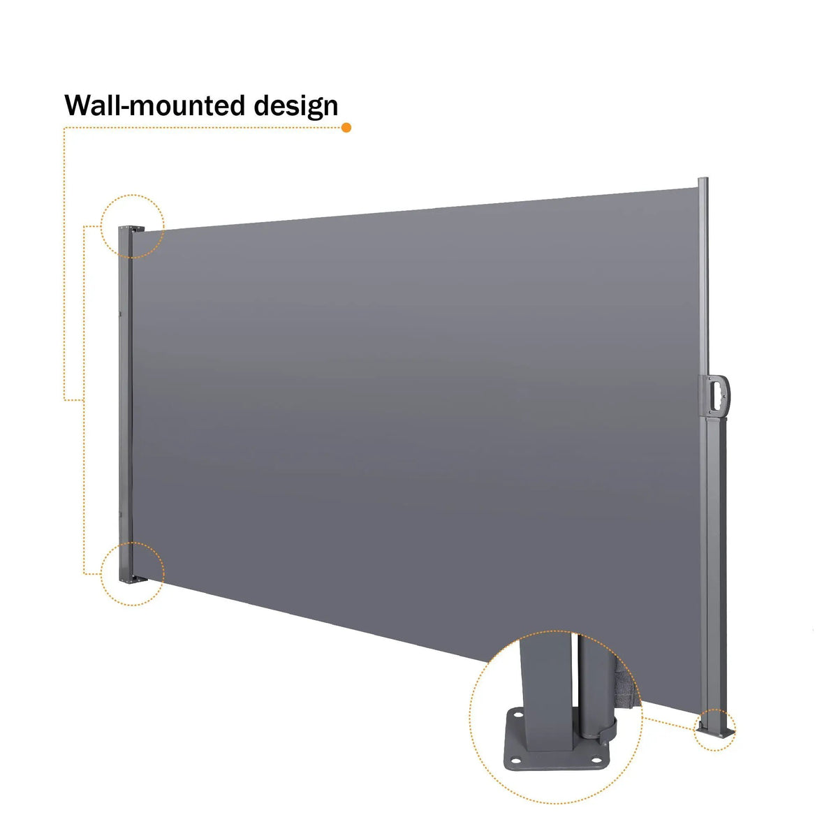Retractable Side Screen Awning | UV Resistant | Waterproof | 118 Inch Gray