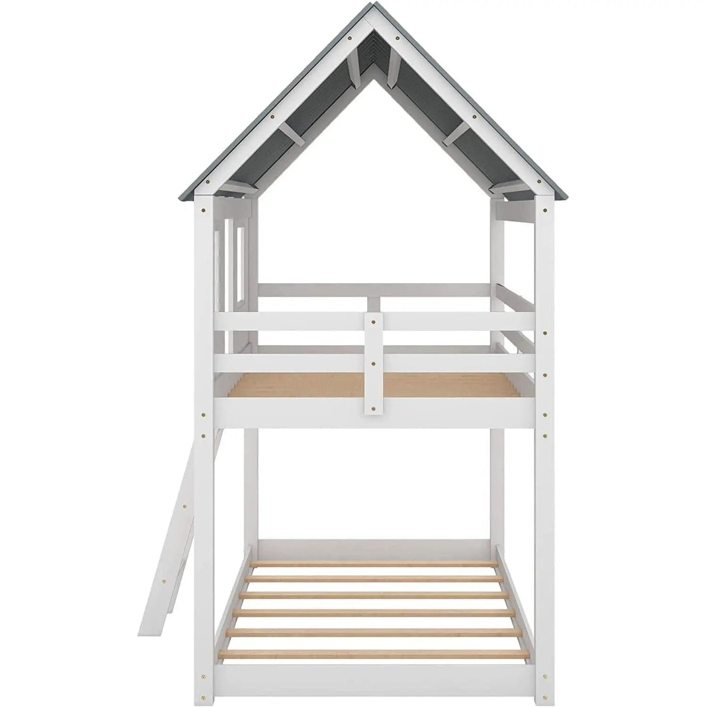 Twin House Bunk Bed With Playhouse White And Gray Finish from PriceLows™