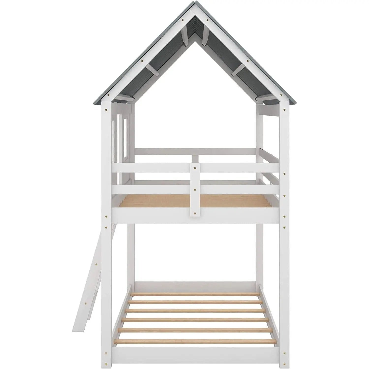 Twin House Bunk Bed With Playhouse White And Gray Finish from PriceLows™