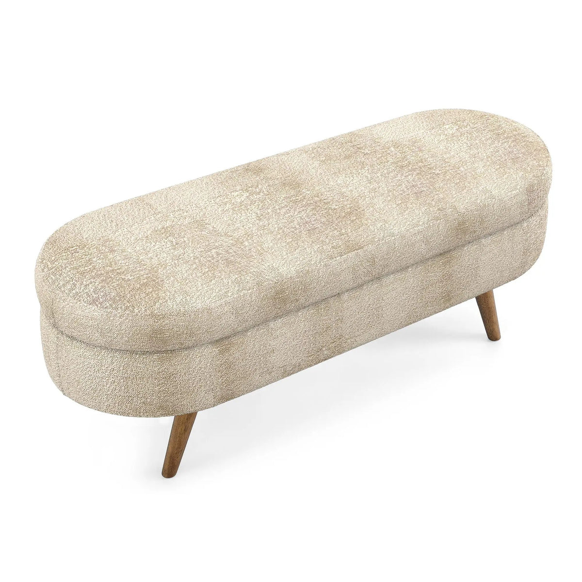 Oval Storage Ottoman Bench | Rubber Wood Legs | Pleated Dark Fabric | Footstool Or Extra Seating