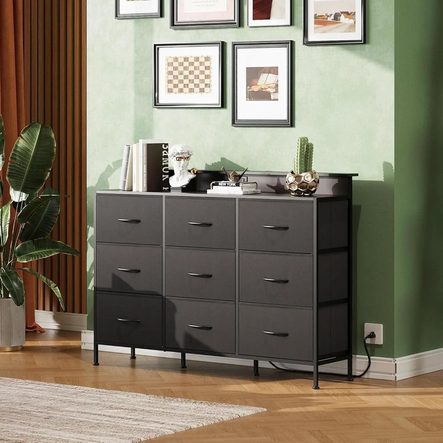 Black Dresser TV Stand 55 Inch With LED Lights And Charging Station from PriceLows™