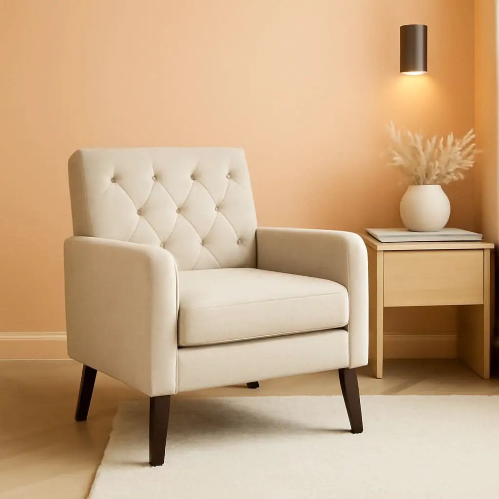 Upholstered Linen Armchairs Set Of Two With Tufted Buttons from PriceLows™