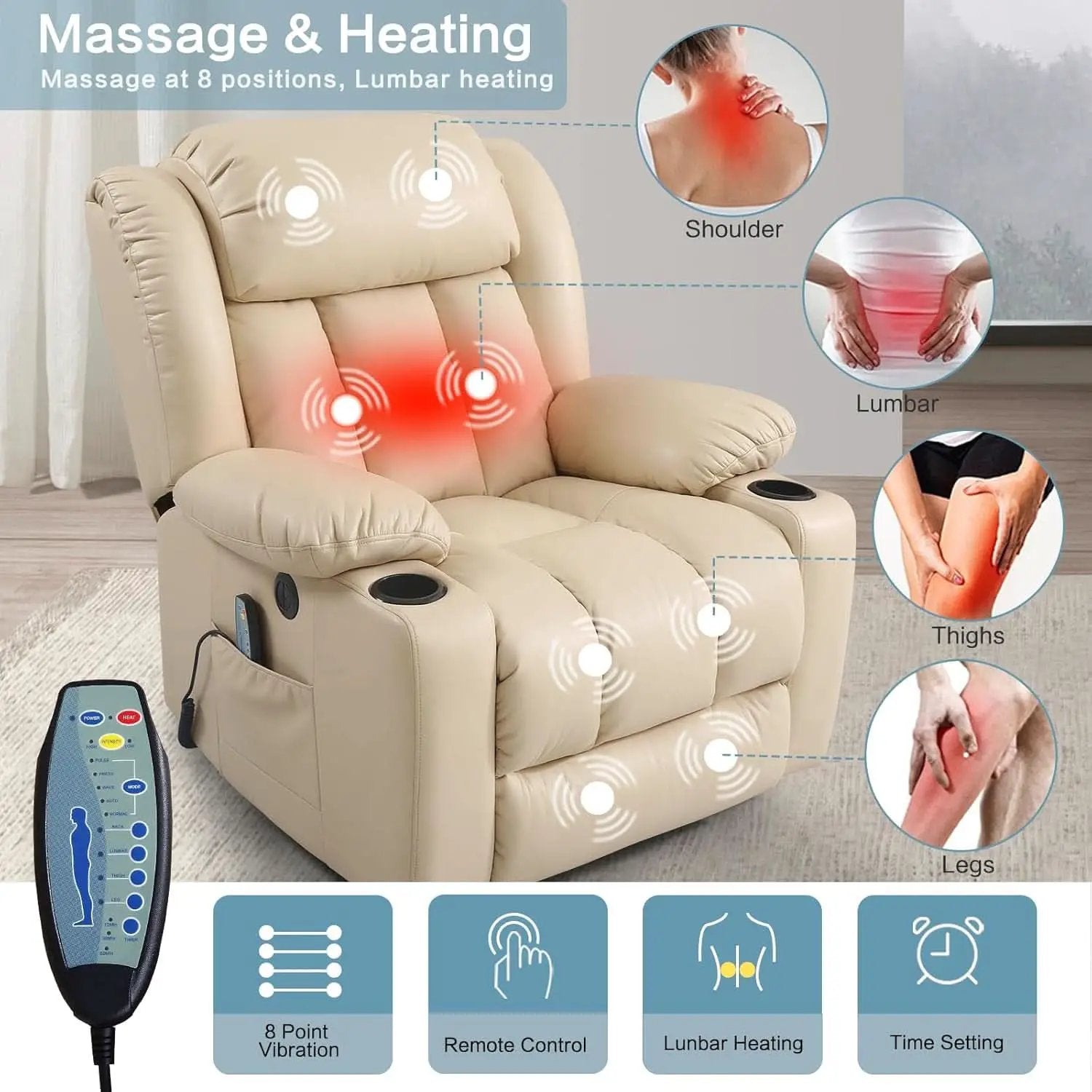 Power Lift Recliner With Massage And USB Charging Port from PriceLows™