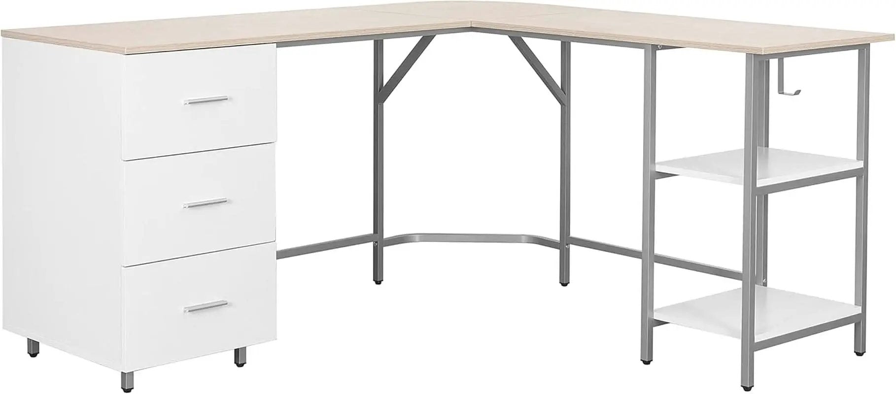 L Shaped Desk Two Toned With Drawers And Open Shelf Home Office from PriceLows™