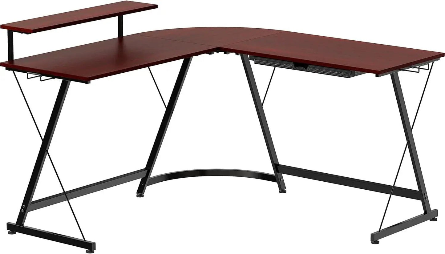 Vista L Shape Desk With Adjustable Monitor Stand Cherry from PriceLows™