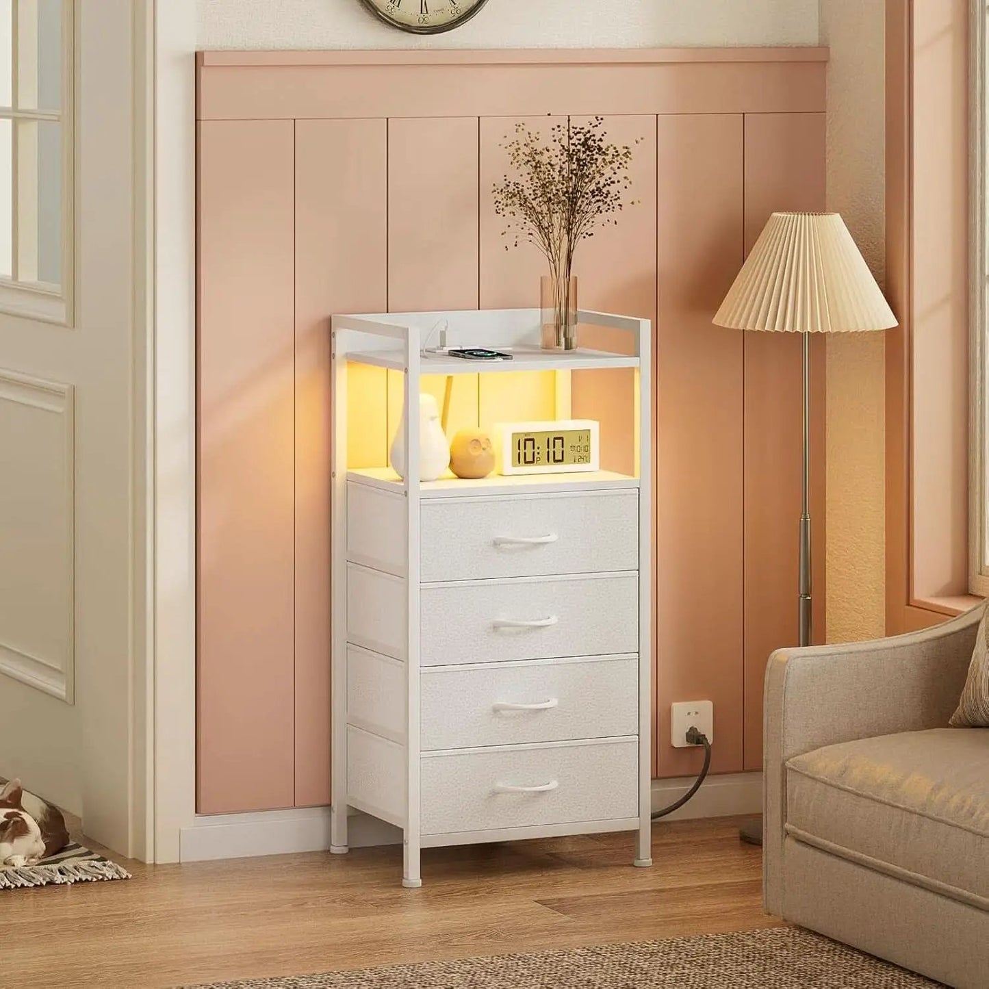White Nightstand With Charging Station And RGB LED Lighting from PriceLows™