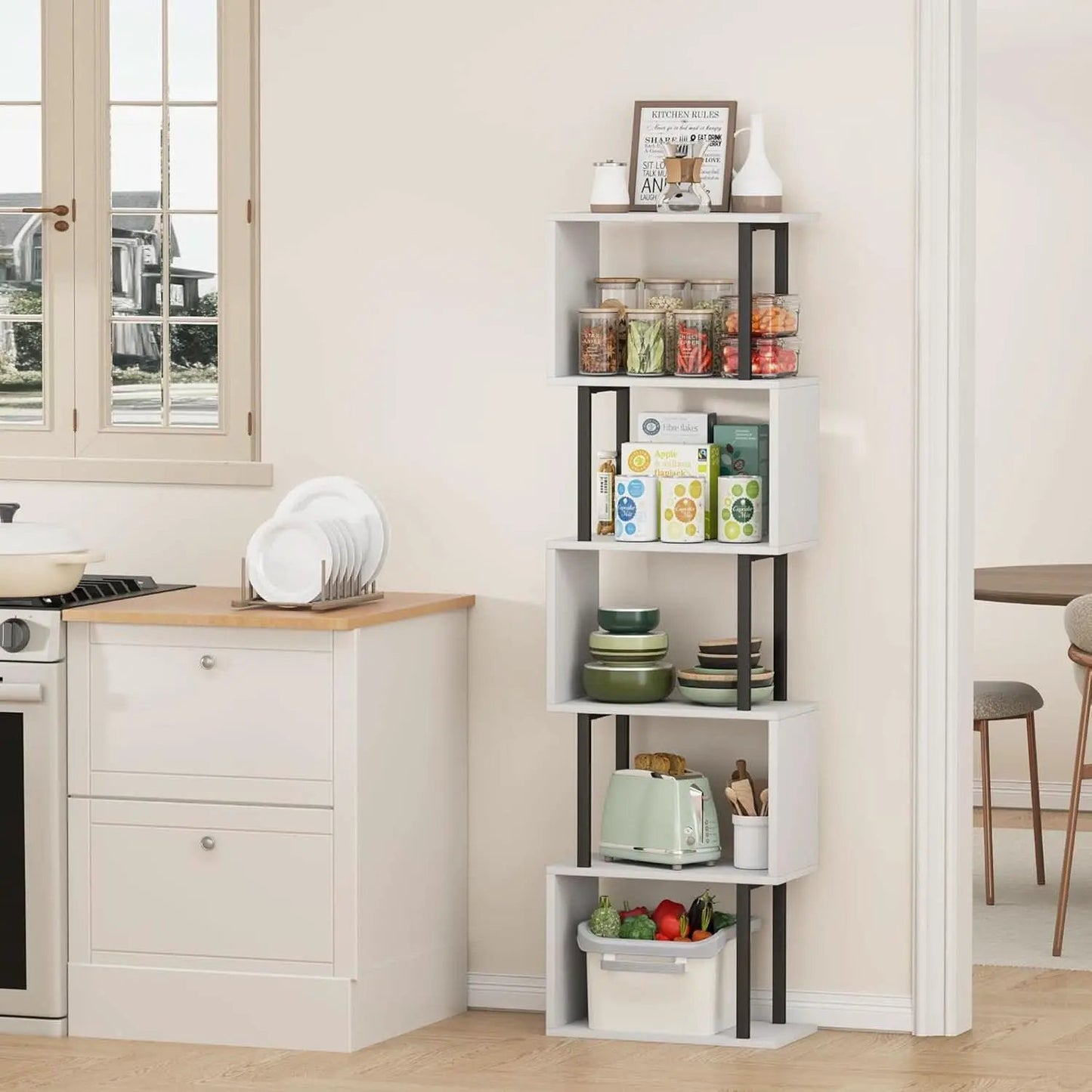 Five Tier Bookshelf White Bookcase Living Room Furniture from PriceLows™