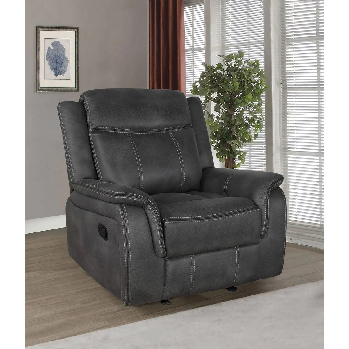 Franklin Upholstered Padded Arm Glider Recliner Glider Chair | 41.25 x 37.5 x 39 in | Metal & Plywood | Charcoal
