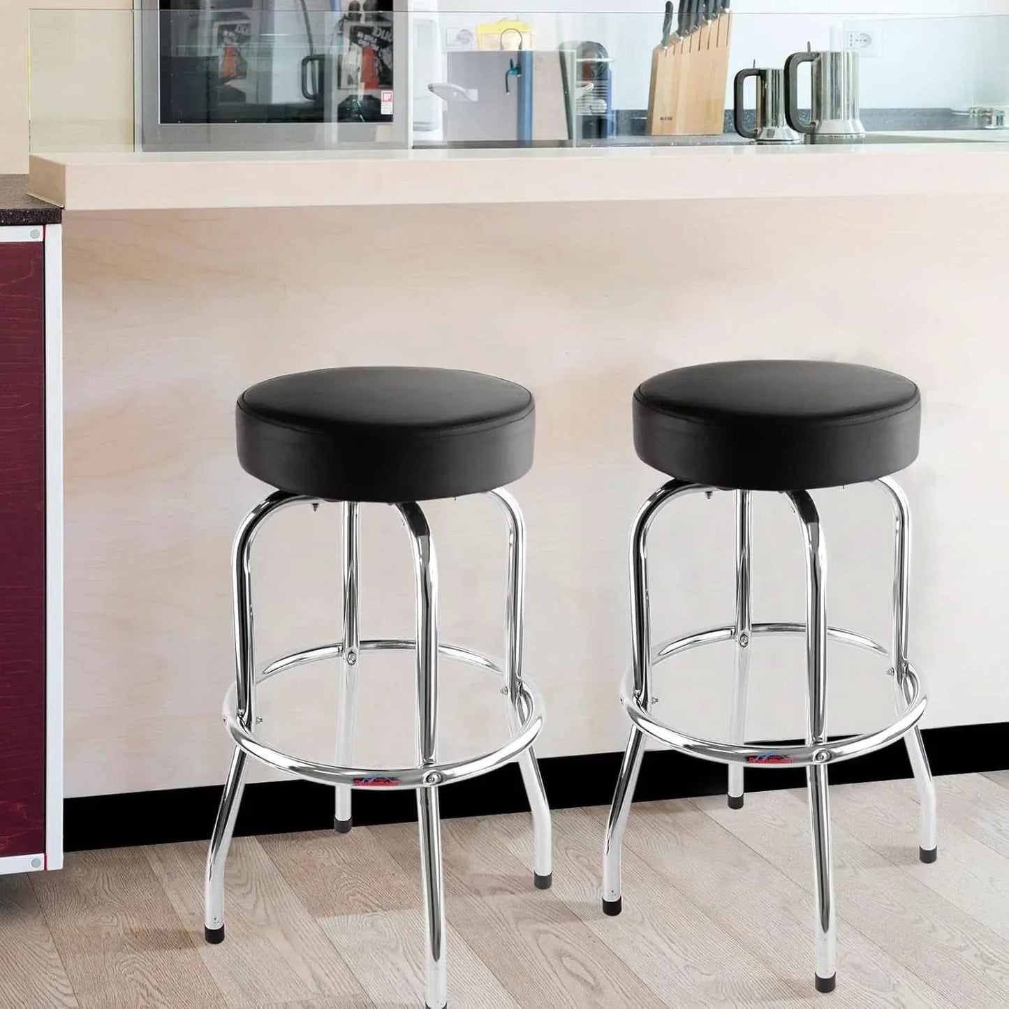29 Inch Iron Backless Swivel Bar Stool With Padded Black Leatherette Seat And Chrome Frame from PriceLows™