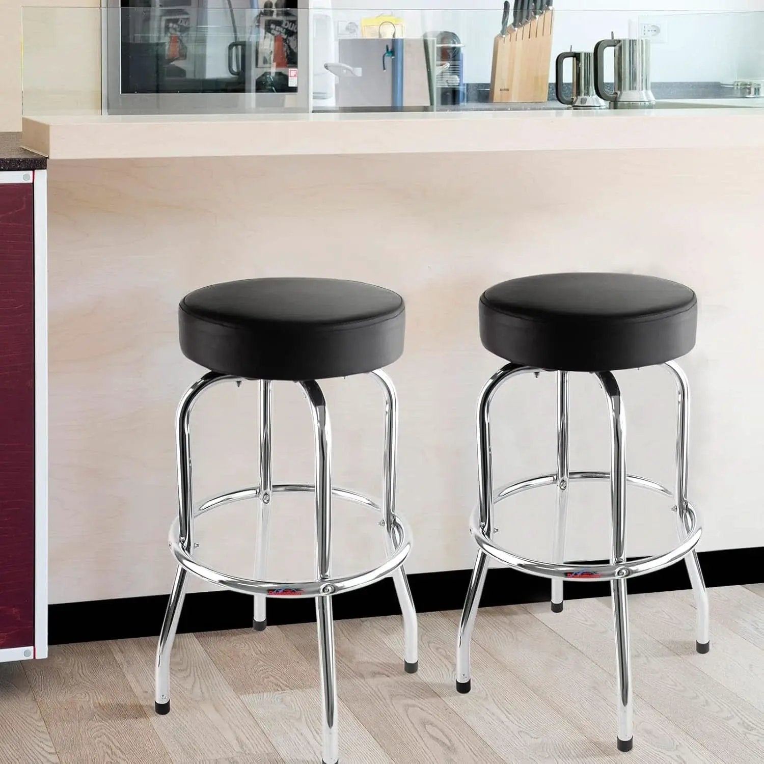 29 Inch Iron Backless Swivel Bar Stool With Padded Black Leatherette Seat And Chrome Frame from PriceLows™