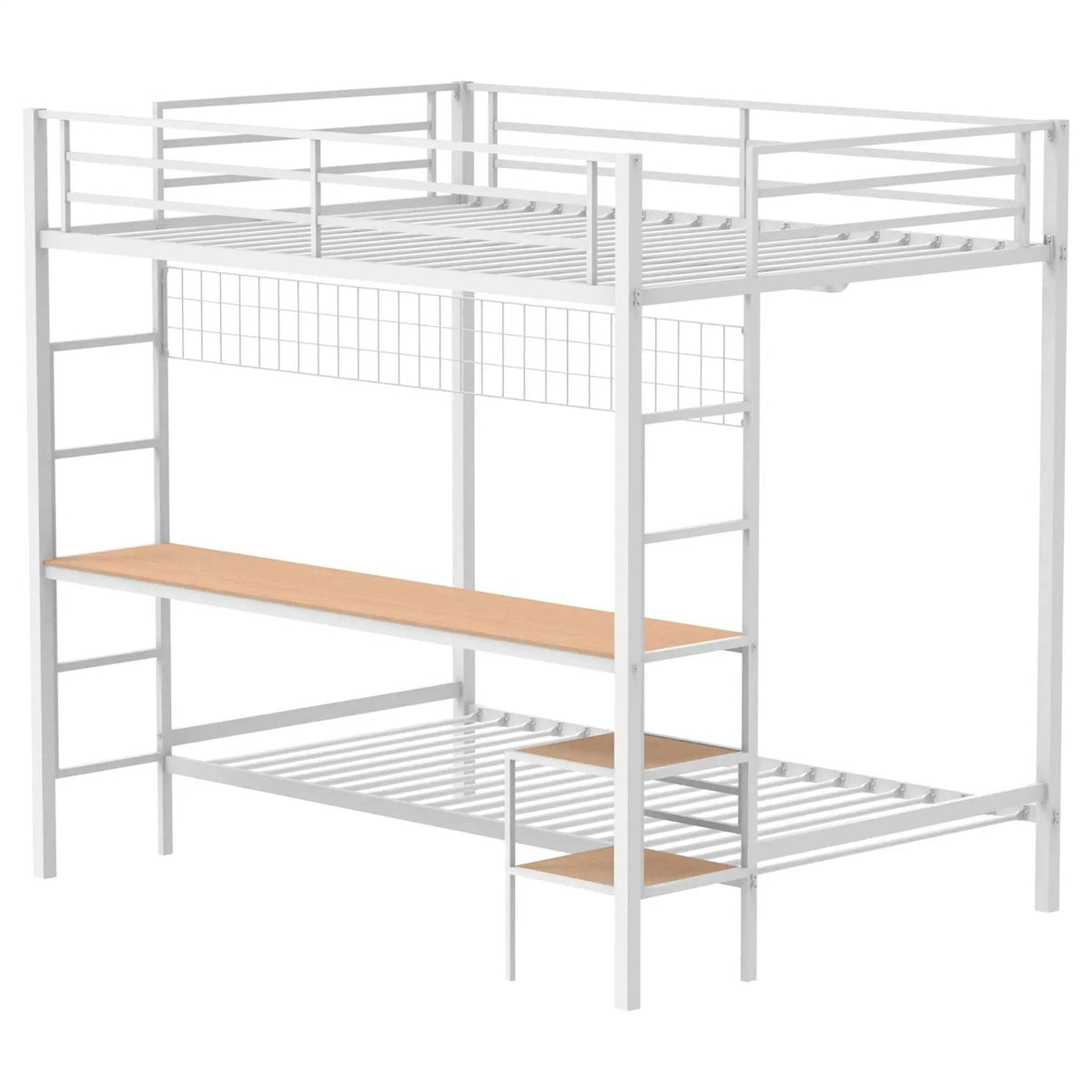 Bettoni Metal Full Over Twin Workstation Bunk Bed Matte | 77.75 x 56.25 x 72 in | Engineered Wood & Metal | White