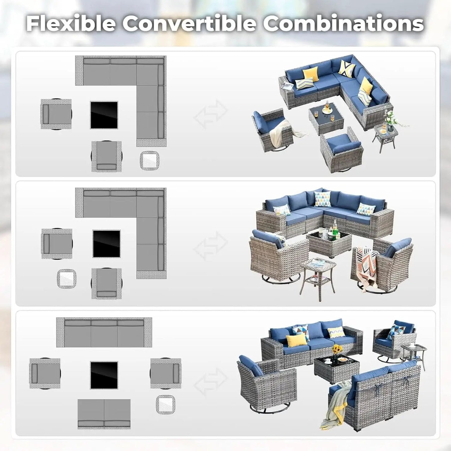 Outdoor Wicker Sectional Sofa Set with Swivel Chairs from PriceLows™