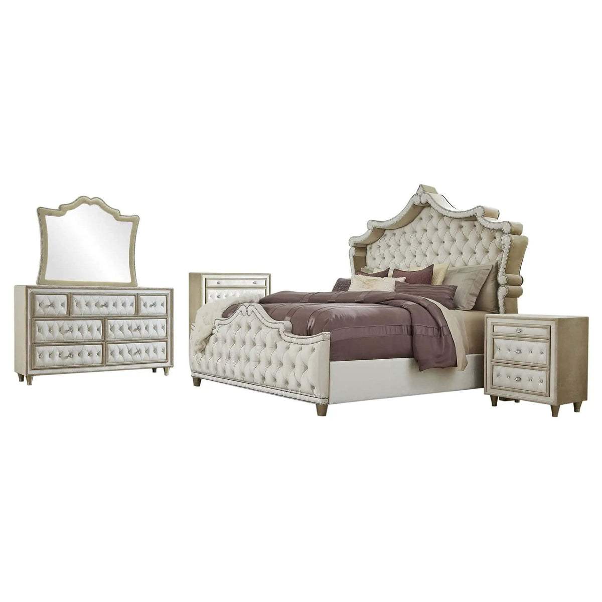 Antonella 5-piece Eastern King Bedroom Set | 5-Piece Set | Crystal | Ivory