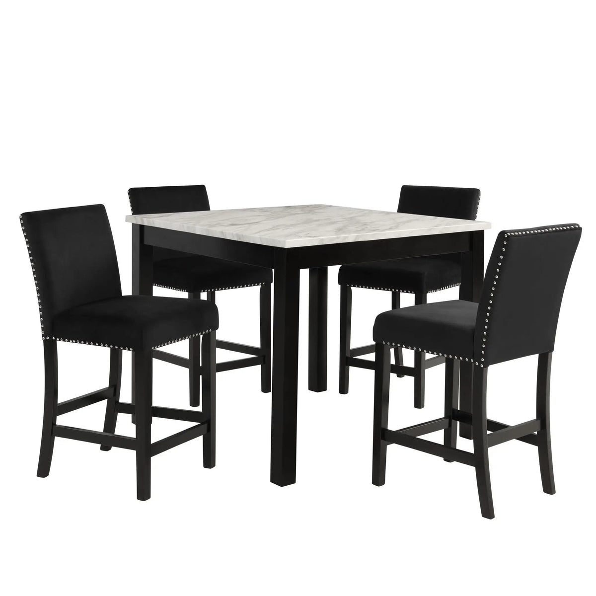 Counter Height Dining Set | 5-Piece Modern Design | Tufted Nail Head Chairs | Wipe-Clean Table Top