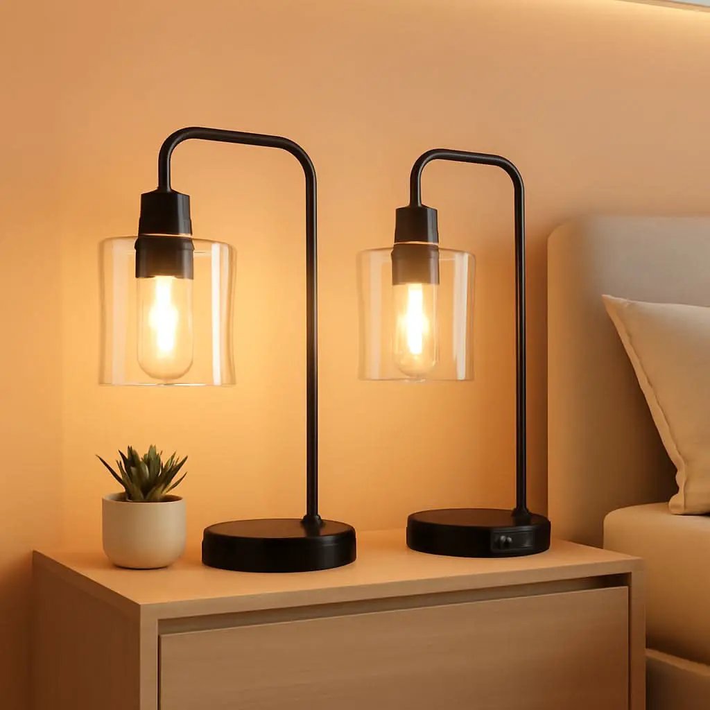 Black Industrial Touch Control Table Lamps With USB Ports from PriceLows™
